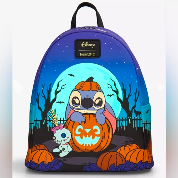 LAST ONE Loungefly Disney Stitch Pumpkin Glow-In-The-Dark Mini Backpack New! - Picture 2 of 9